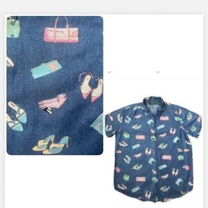 Lemon Grass Y2K Casual CottageCore inspired Blue Denim Print  Button up Top